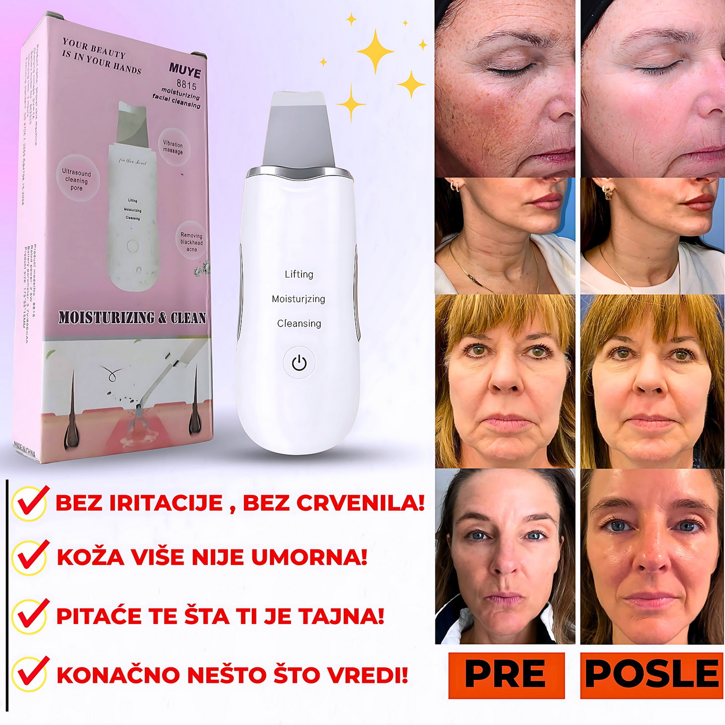 2 U 1 Ultrazvučna špatula za čišćenje i masažu lica